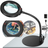 Krstlv 10X Magnifying Glass with Light and Stand, 5 Color Modes Stepless Dimmable LED Lighted Desk Lamp, Hands Free Flexible Gooseneck Magnifier with Light for Craft Hobby Painting Sewing Close Work Krstlv