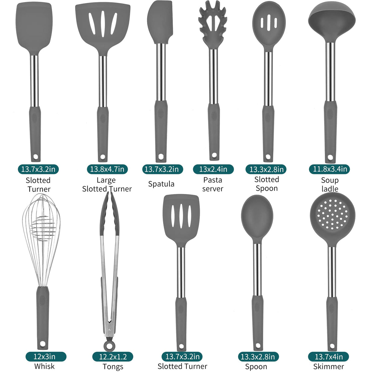 Silicone Kitchen Cooking Utensils Set with Stainless Steel Handle, Spatula Set Utensil Set, Cooking Utensil Set,Kitchen Tools Gadgets for Nonstick Cookware BECBOLDF