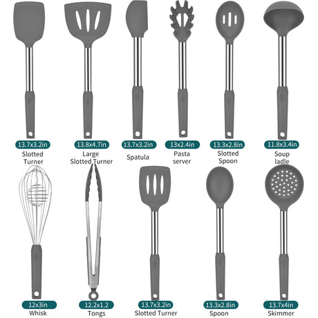 Silicone Kitchen Cooking Utensils Set with Stainless Steel Handle, Spatula Set Utensil Set, Cooking Utensil Set,Kitchen Tools Gadgets for Nonstick Cookware BECBOLDF