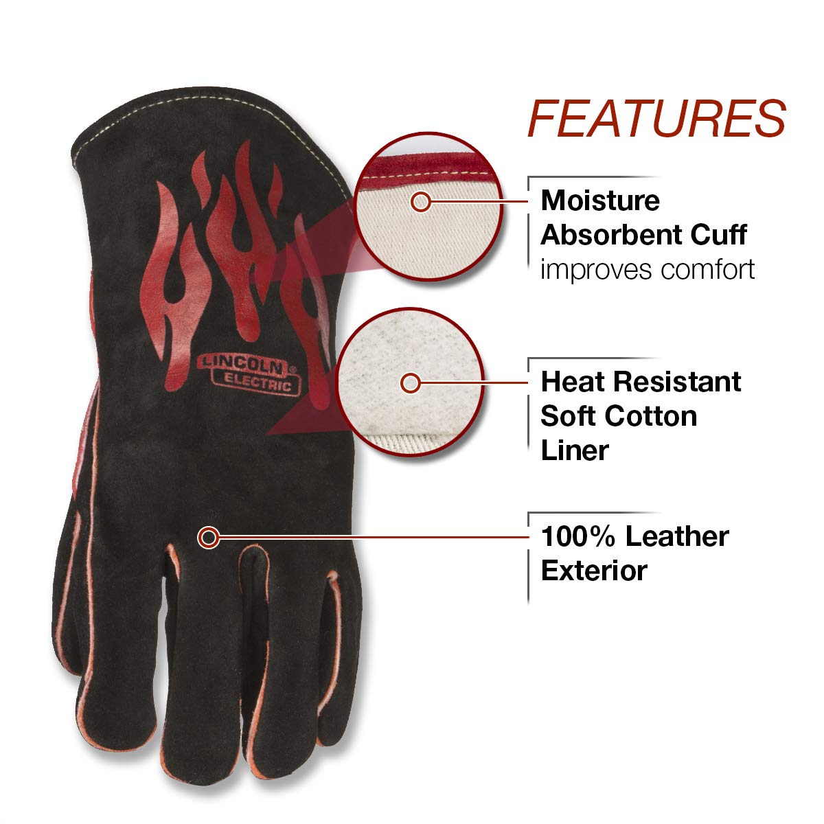 Lincoln Electric Traditional MIG/Stick Welding Gloves | 14" Lined Leather | Kevlar Stitching | K2979-ALL, Black, Red Lincoln Electric