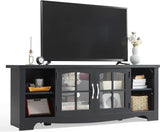 LINSY HOME Farmhouse TV Stand for 65 Inch TV, Wood Entertainment Center with Glass Door Storage Cabinet & Adjustable Shelves, Sturdy TV Console Table for Living Room Bedroom, Black LINSY HOME