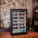 TIMELYBUYS 14 Piece Large Ebony Wood Eyeglass Sunglass Display Wall Hanging Case and Storage Organizer Box and Stand TIMELYBUYS
