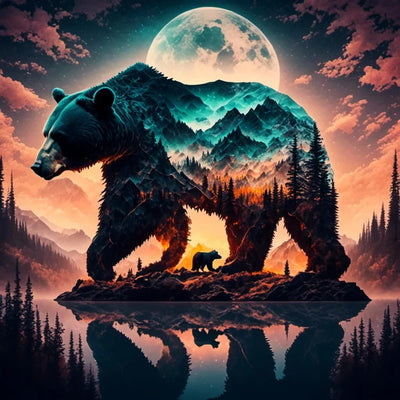 Ekuxom Forest Bear Diamond Art Kits for Adults, DIY Animal Diamond Art Kits, Moon Round Full Drill Animal Diamond Painting Kits for Adults Gem Art Wall Decor Gifts 14x14 inch