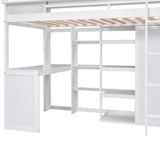 SOFTSEA Twin Loft Bed with Desk, Wardrobe, and Bookcase in White for Space-Saving Style SOFTSEA