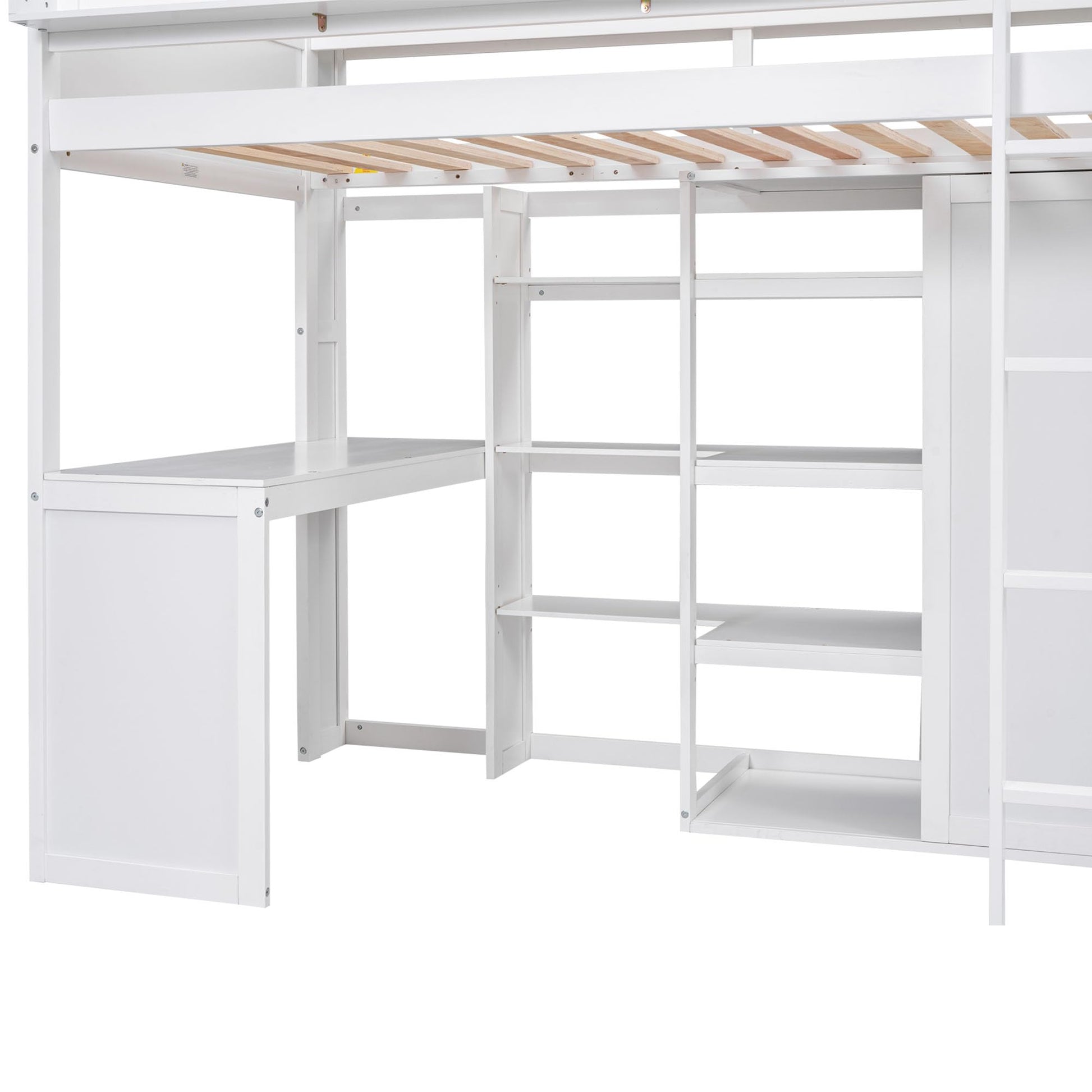 SOFTSEA Twin Loft Bed with Desk, Wardrobe, and Bookcase in White for Space-Saving Style - WoodArtSupply