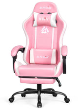 N-GEN GAMING Video Gaming Chair with Footrest High Back Ergonomic Comfortable Office Computer Desk with Lumbar Support Height Adjustable with PU Leather Recliner for Adults Women Men (Pink) N-GEN GAMING