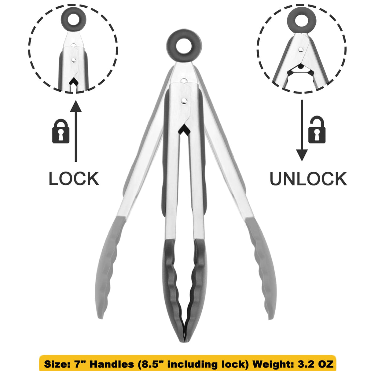 HINMAY Small Silicone Tongs 7-Inch Mini Serving Tongs, Set of 3 (Black Gray White) HINMAY