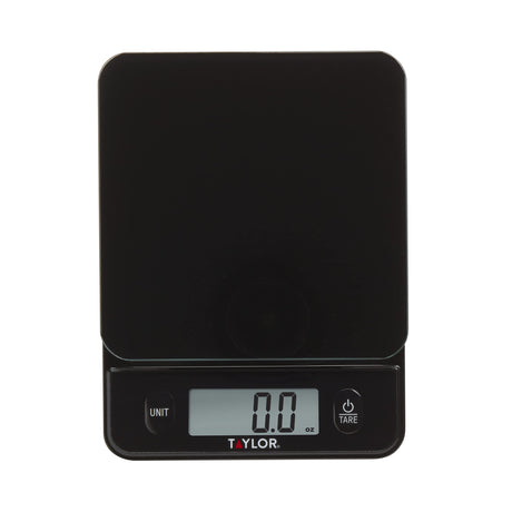 Taylor Glass Top Food Scale with Touch Controls, 11 lb Capacity, Sleek Black Design for Precision Food Measurement in Grams and Ounces Taylor