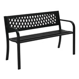 VINGLI Outdoor Metal Bench w/PVC Back - Black Garden Park Bench for Yard, Lawn, Decor, Deck, Entryway, Porch VINGLI