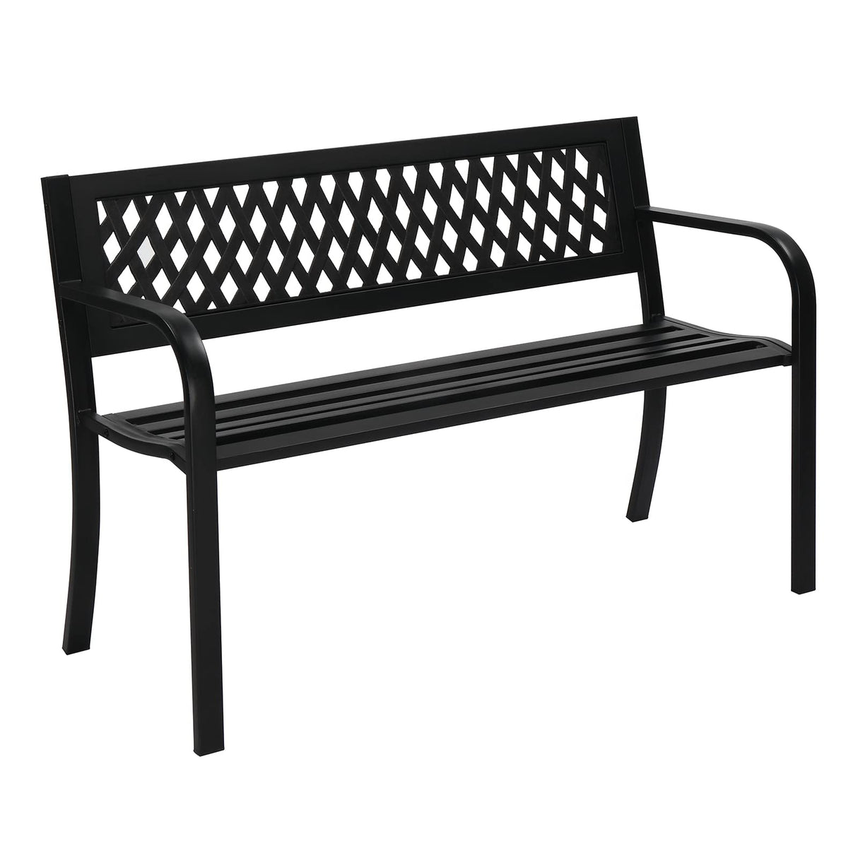 VINGLI Outdoor Bench Porch Bench Patio Metal Garden Bench w/PVC Back, Steel Black Outdoor Bench Park Bench for Yard Lawn Decor Deck Entryway VINGLI