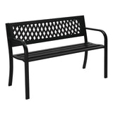 VINGLI Outdoor Bench Porch Bench Patio Metal Garden Bench w/PVC Back, Steel Black Outdoor Bench Park Bench for Yard Lawn Decor Deck Entryway VINGLI