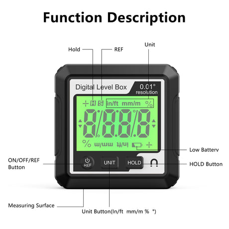 Abizarch Digital Angle Finder Magnetic Angle Gauge LCD Digital Level tool Protractor Inclinometer Level Box Backlit Portable Angle Measurement Tool Battery Operated for Carpentry Building Abizarch