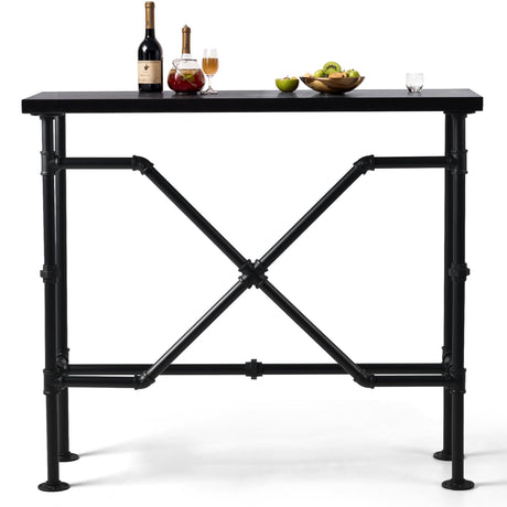 Narrow Industrial Bar Table in Rustic Walnut - 47.24" High Top for Small Spaces LOKKHAN