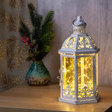 Lanterns Decorative Outdoor&Indoor, Set of 2 (15"&11") Beige Metal Lantern Decor with Glass, Candle Holder for Porch, Patio, Garden, Fall, Wedding, Christmas, Table Centerpiece NEEDOMO