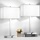 21" Set of 2 Touch Control Table Lamps with 2 USB & AC Outlets, 3-Way Dimmable Modern Nightstand Lamps for Bedroom Living Room Office Reading, White Shade Bedside Lamps, 5000K LED Bulbs Included. Lynnoland