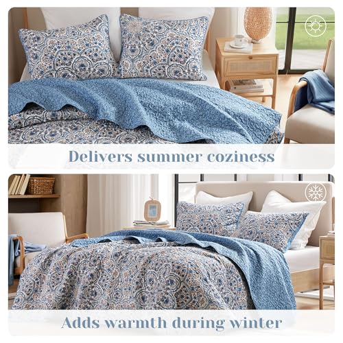 Comfort Spaces Valerie Boho Quilt Set Twin/Twin XL Blue - Soft Reversible Watercolor Medallion Bedding, Lightweight All Season Bedspread for Kids Teens Dorm Guest Room Comfort Spaces