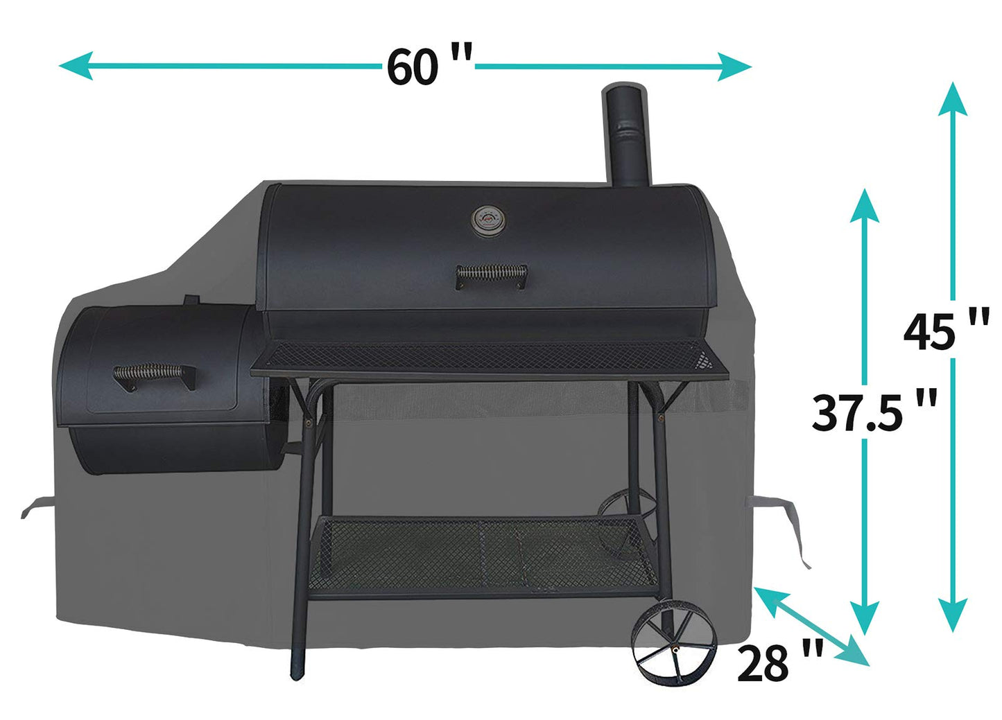 iCOVER Offset Smoker Cover 60 inch Charcoal Pellet Grill Cover Heavy Duty Waterproof 600D BBQ Smoker Cover for Brinkmann for Char-Broil for Weber for Nexgrill for New Braunfels for Oklahoma Joe's