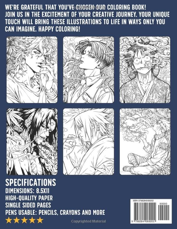Anime Characters Stoner Coloring Book: A Whimsical and Hazy Coloring Pages About Kawaii Manga Art, Chill Smoke Aesthetics, and Funky Visuals For Adults To Color Fun and Enjoy Smoking Weed Majosta
