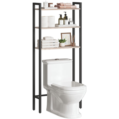 HOOBRO Over The Toilet Storage, 3-Tier Bathroom Organizer Shelf Over Toilet, Freestanding Bathroom Storage Shelves, Space Saver, Easy to Assemble for Room, Greige and Black BG41TS01 HOOBRO