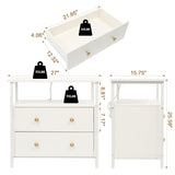 Edbuosy 27 inch Wide Nightstand with Charging Station, Bedside Table with Open Shelf, 2 Drawers Small Wood Dresser, End Side Table for Bedroom (White) Edbuosy