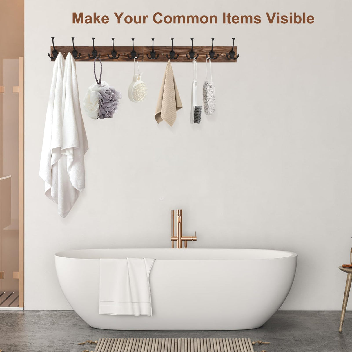 Gohiuo Rustic 34" Large Coat Rack Wall Mount, Long Wood Coat Hooks with 10 Triple Hooks, Heavy Duty Wooden Coat Hanger Wall Mount for Entryway, Farmhouse Hanging Jackets, Coats, Hats, Bags,Towel Gohiuo