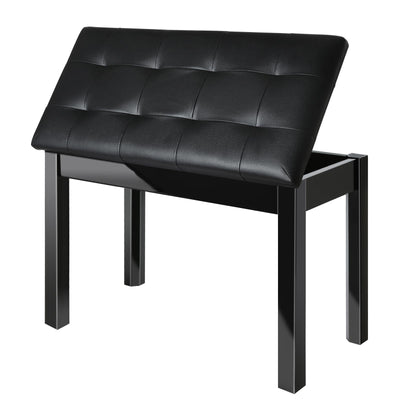 AODSK Black Wooden Duet Piano Bench with Padded Cushion and Storage Compartment