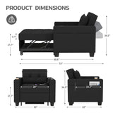DURASPACE 39 inch Futon Chair Bed Convertible Chair 3-in-1 Pull Out Sleeper Reading Chair Beds with USB, Armchair Sleeper Bed for Living Room, Dorm, Small Space (Black Faux Leather) DURASPACE