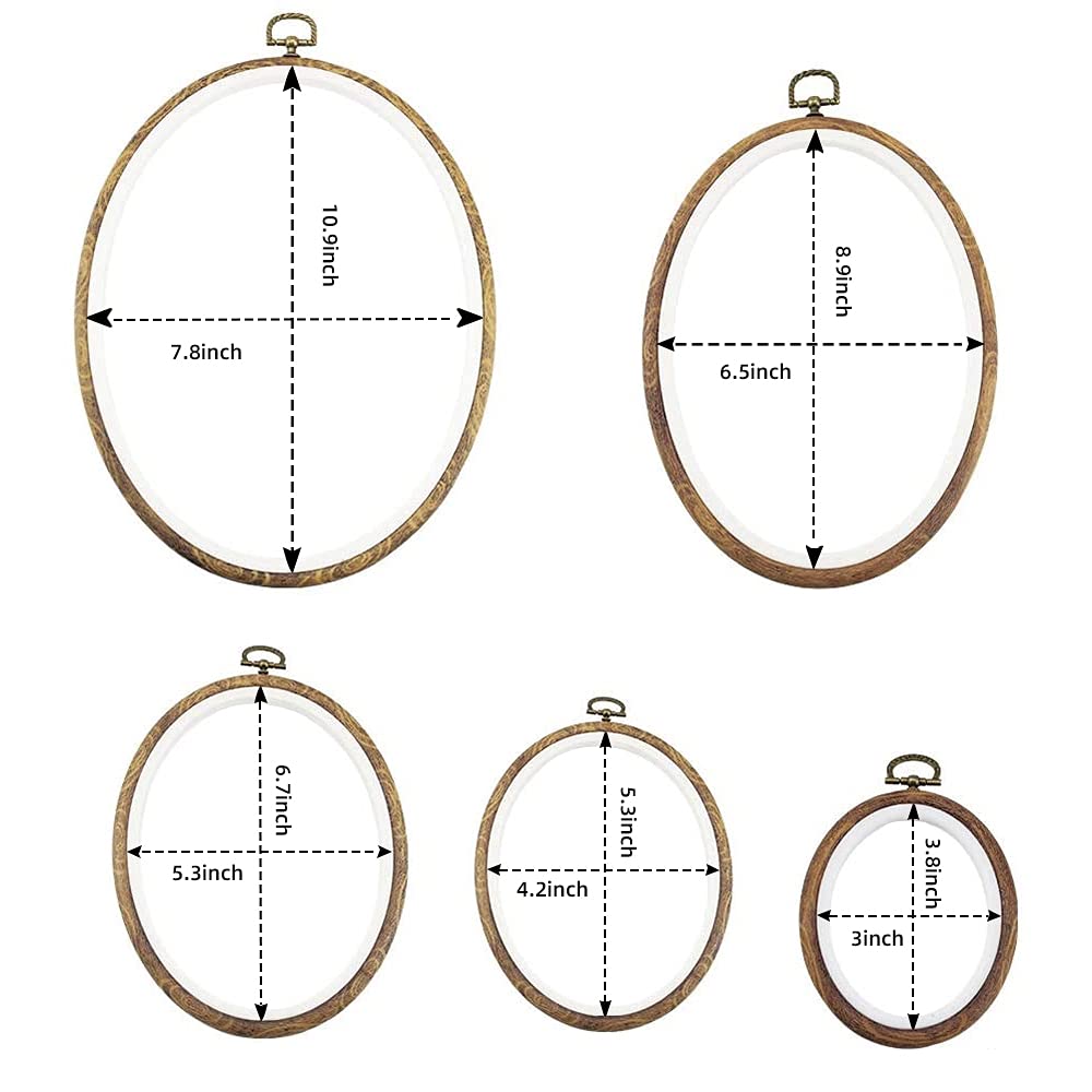 5PCS Oval Embroidery Hoops Set – Imitation Wood Cross Stitch Hoop Frames in 5 Sizes (4'' to 11.4'') – Decorative Display Rings for Hand Embroidery, Sewing, Needlepoint, DIY Crafts guofa