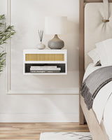 Aienvey Floating Nightstand, Small Modern Floating Nightstand with Drawer, Floating Shelves for Bedroom, Bathroom, White Rattan Aienvey