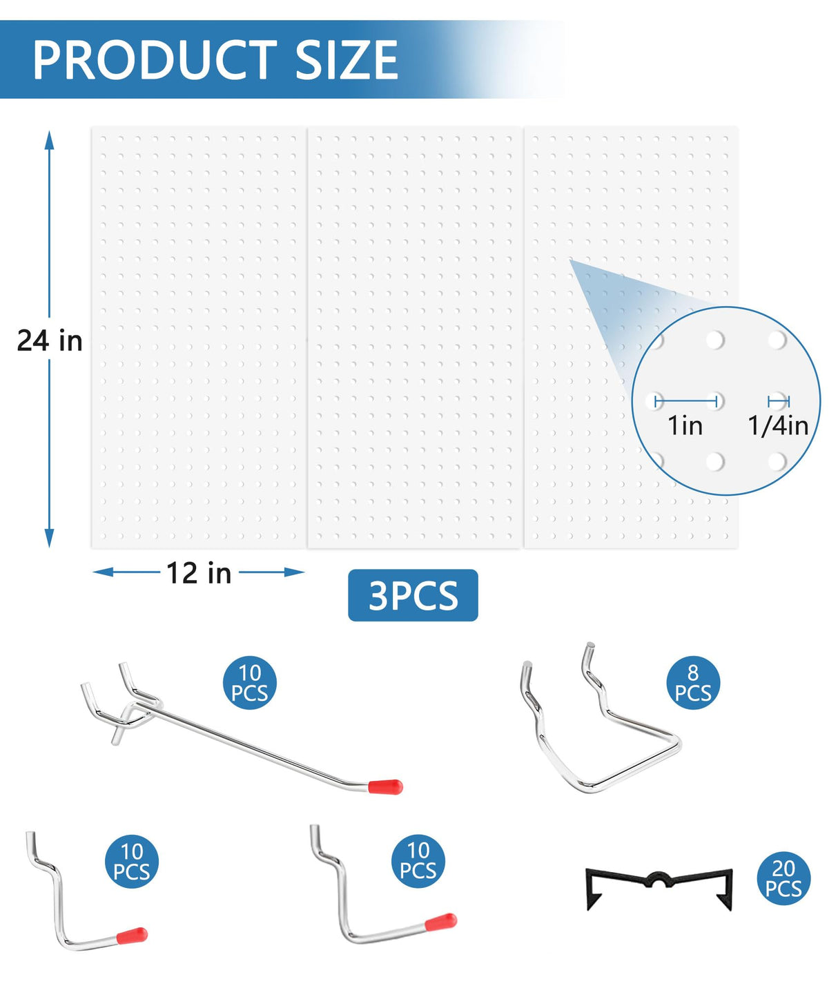 COLCUT Pegboard Organization System for Wall, 3 Pack Metal Pegboard (12x24 Inch) with 58 Hooks, Perfect for Home Office, Kitchen, Craft Room, Living Area and Indoor Porch,White COLCUT