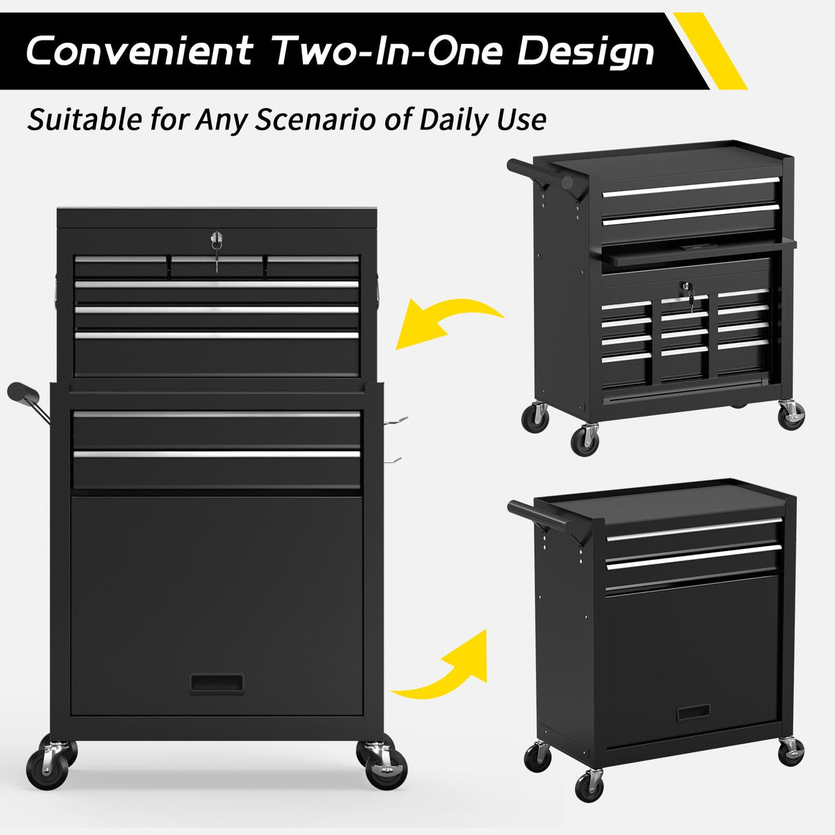 On Shine 8 Drawer Rolling Tool Chest, Large Capacity Rolling Tool Box With Wheels, Locking Mechanical Tool Chest, Portable Tool Box with Sliding Drawers,Metal Tool box for Garage Workshop (Black) On Shine