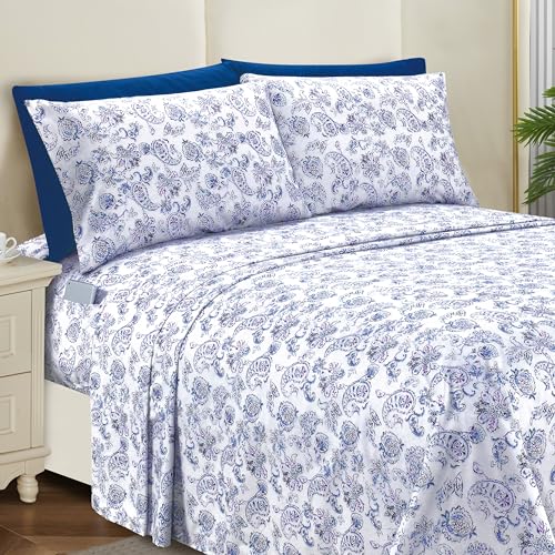 Elegant Comfort Softest and Coziest 6-Piece Sheet Set - 1500 Premium Hotel Quality Microfiber - Deep Pocket, Wrinkle Resistant 6-Piece Paisley Pattern Bed Sheet Set, Full, Paisley Indigo Elegant Comfort