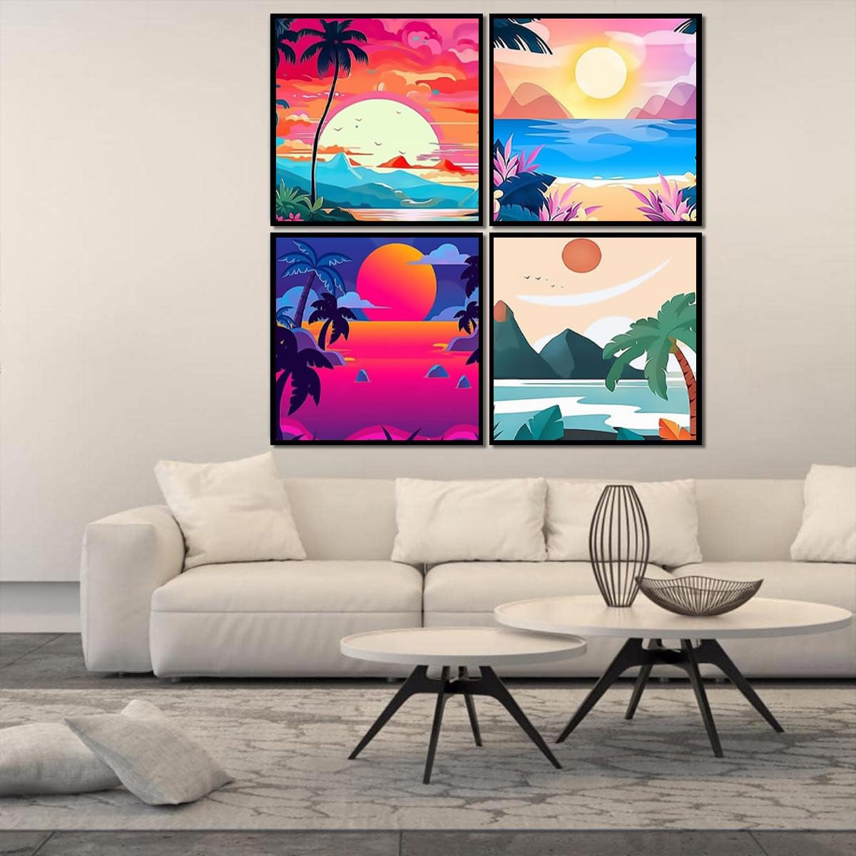 Fuinkqe 4 Pack Paint by Numbers for Adults and Kids Beginner, Landscape-Beach DIY Acrylic Painting Paint by Numbers Kits on Canvas for Kids Ages 4-8-12 Perfect for Gift Home Wall Decor(8x8in) Fuinkqe