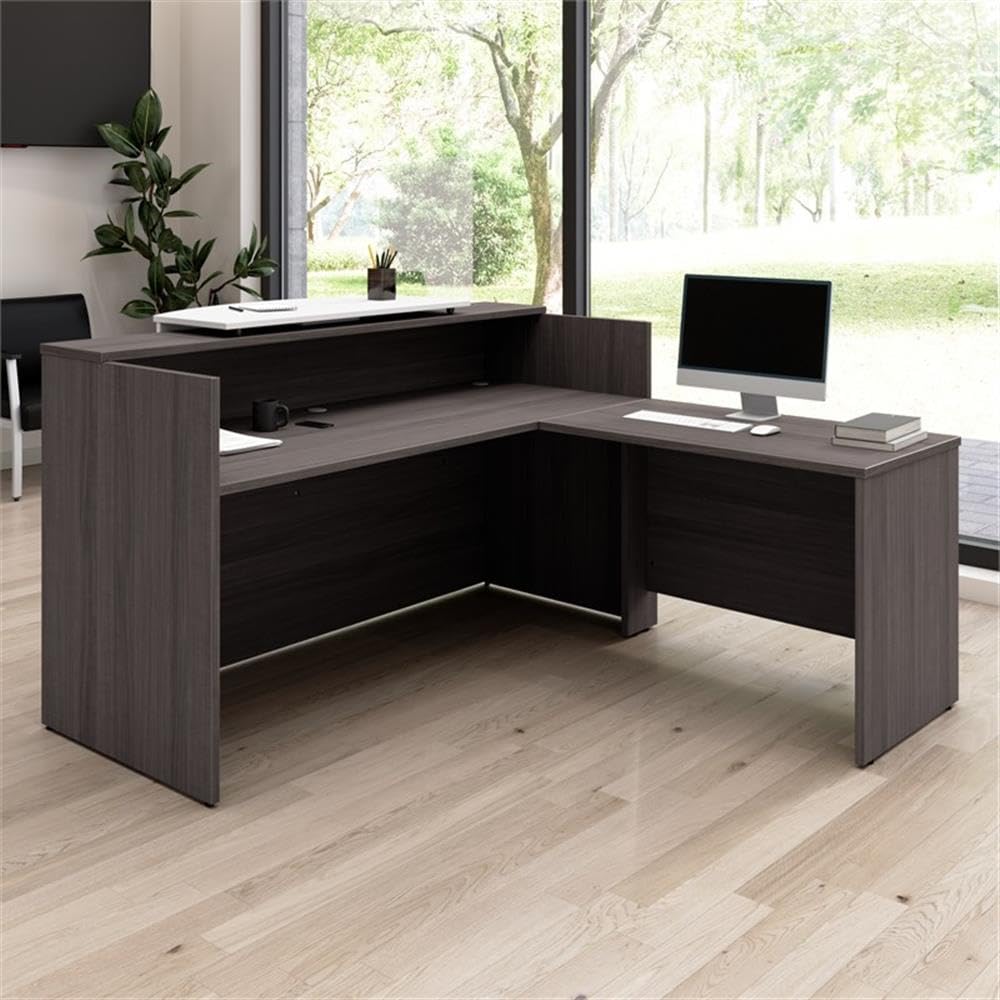 Bush Business Furniture Arrive 72W x 72D L Shaped Reception Desk with Counter in Storm Gray, Modern Receptionist Station for Office Waiting Room Bush Furniture