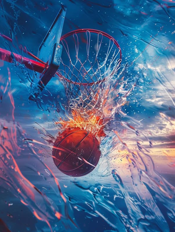 Yomiie 5D Diamond Art Kits for Adults, Basketball Diamond Painting Art Slam Dunk DIY Full Round Drill Kits, Embroidery Rhinestone Diamond Crystal Craft Canvas Home Wall Decor 12x16 inch Yomiie