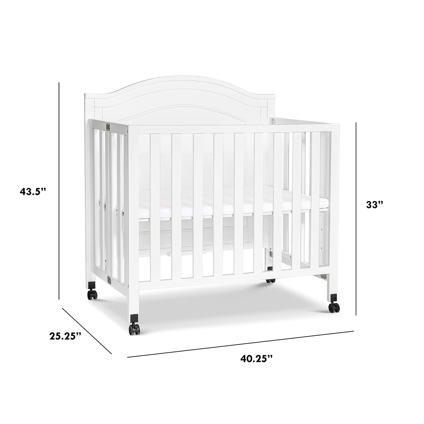 DaVinci Charlie Folding Portable 3-in-1 Convertible Mini Crib and Twin Bed in White, Removable Wheels, Greenguard Gold Certified