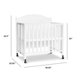 DaVinci Charlie Folding Portable 3-in-1 Convertible Mini Crib and Twin Bed in White, Removable Wheels, Greenguard Gold Certified DaVinci