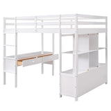 Harper & Bright Designs White Full Loft Bed with Desk and Storage Cabinet, Wood Full Size Loft Beds Frame with Bookcase and Shelves, Modern Full Loft Bed for Kids Teens Adults Boys Girls Harper & Bright Designs