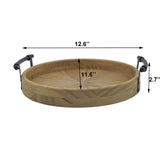 Rustic Round Wooden Decorative Tray with Metal Handles, Multi-Purpose Ottoman Tray, Farmhouse Serving Tray for Coffee Table, Kitchen or Living Room dugunusu