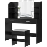 usikey Makeup Vanity with Mirror and 10 LED Lights, Vanity Makeup Table Set with 2 Drawers and Open Shelves, Makeup Vanity Desk Dressing Table with Cushioned Stool, Black usikey