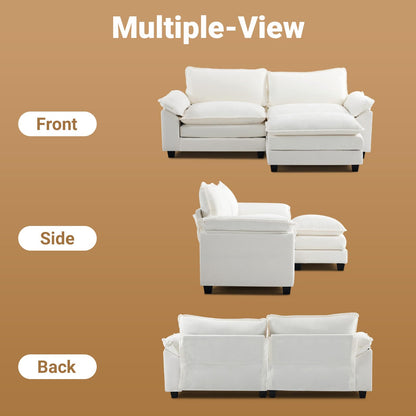 VINGLI 87" Convertible Sectional Sofa,L-Shaped Deep Seat Sofa Couch for Living Room,Modern 2-Seat Loveseat Sofa with Ottoman for Small Space(Creamy White, 87")