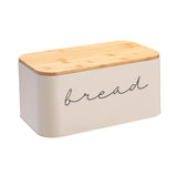 Bloomingville Metal Bin with Bamboo Lid, Cream Bread Box, 11.75" L x 5.25" W x 7" H Bloomingville