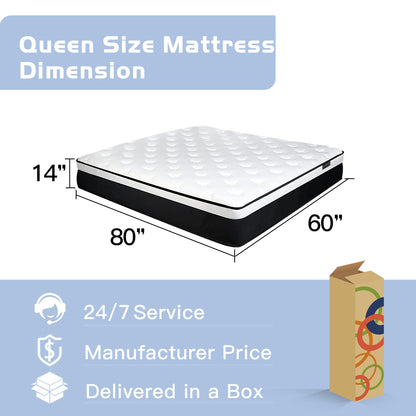 CHEVNI Queen Mattress, 14 Inch Euro Top Queen Size Mattress in a Box,Memory Foam Hybrid Mattress with Individually Pocket Springs,Medium Firm,Strong Edge Support,CertiPUR-US