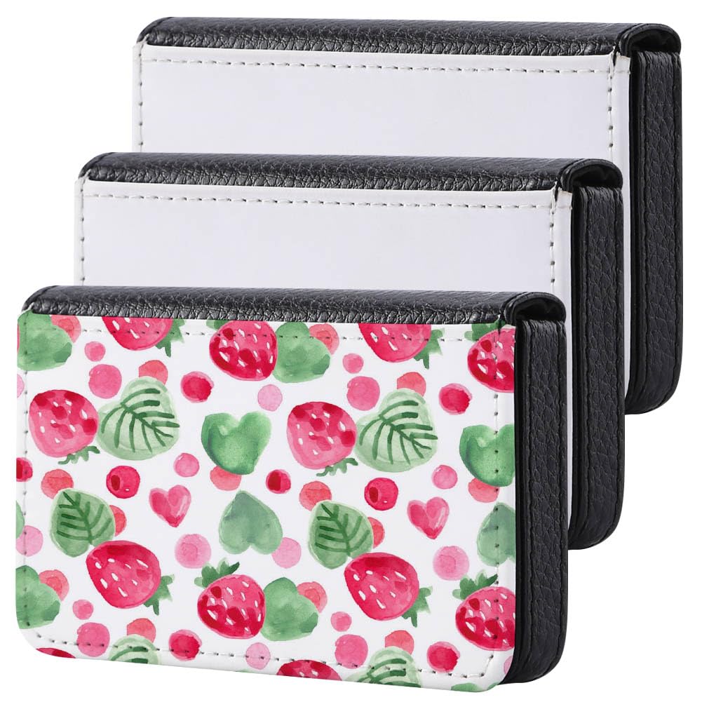 ZUYYON 3 Pcs Sublimation Blank Business Card Holder PU Leather Name Card Case Pocket Heat Transfer Blank Card Carrier Case Wallet with Magnetic Shut for Men Women