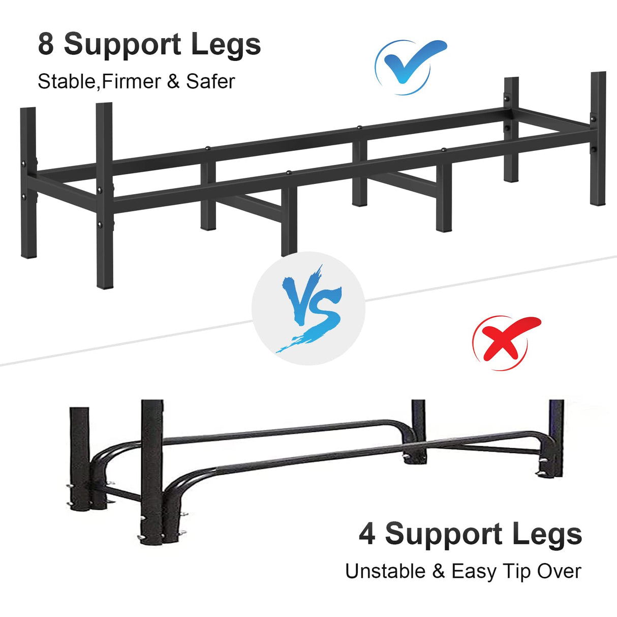 4ft Outdoor Indoor Firewood Rack Holder for Fireplace Wood Storage, Adjustable Stacker Stand, Heavy Duty Fire Logs Stand Stacker Holder for Fireplace Metal Lumber Storage Carrier Organizer NANANARDOSO