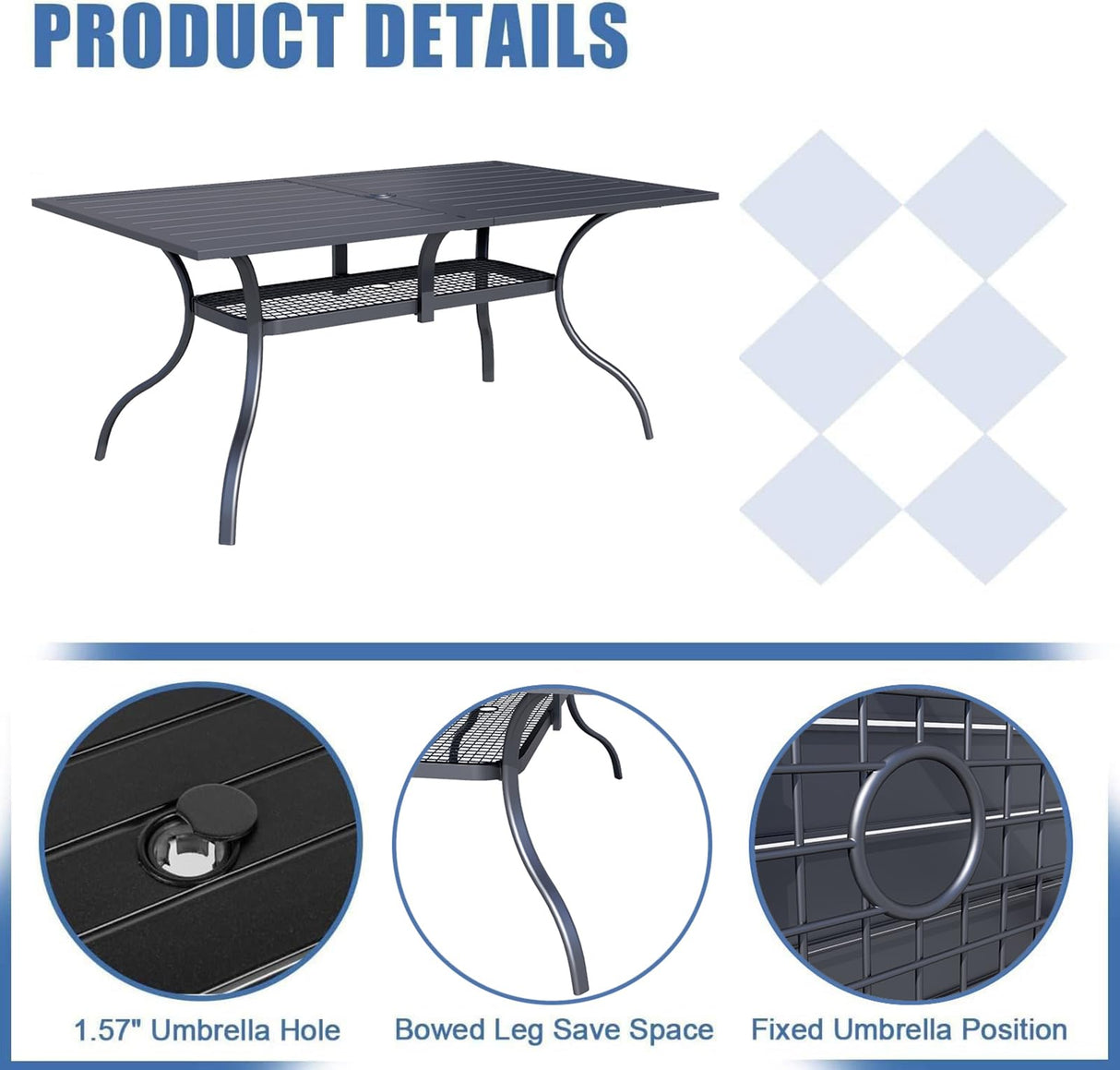 Oakcloud 60"x37" Patio Dining Table, Outdoor Metal Rectangular Table Patio Furniture Classic Black Table with 1.57" Umbrella Hole, for Garden Backyard Poolside Deck Oakcloud