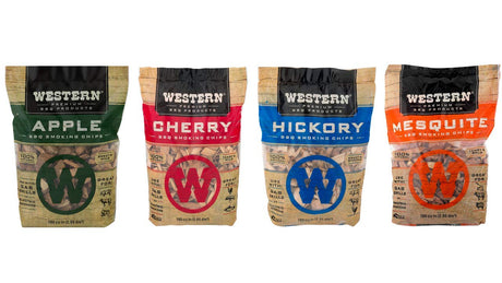 Western BBQ Smoking Wood Chips Variety Pack Bundle (4)- Apple, Mesquite, Hickory, and Cherry Flavors (Original Version) Western