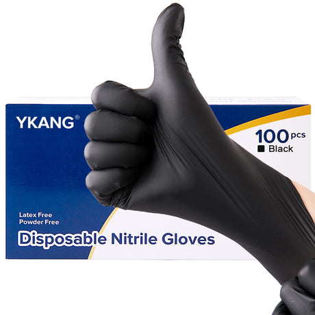 YKANG Black Nitrile Gloves,Disposable Gloves Latex Free 100 PCS,Cooking Gloves,Food Prep,BBQ,Household Cleaning Gloves(Large) YKANG