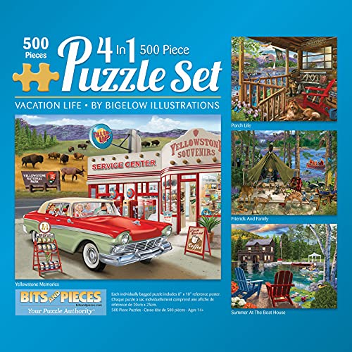 Bits and Pieces – 4-in-1 Multi-Pack 500 Piece Jigsaw Puzzles for Adults – Jigsaw Puzzle Set Bundle by Bigelow Illustrations, Completed Puzzle Size: 16" x 20" Bits and Pieces