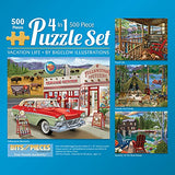 Bits and Pieces – 4-in-1 Multi-Pack 500 Piece Jigsaw Puzzles for Adults – Jigsaw Puzzle Set Bundle by Bigelow Illustrations, Completed Puzzle Size: 16" x 20" Bits and Pieces
